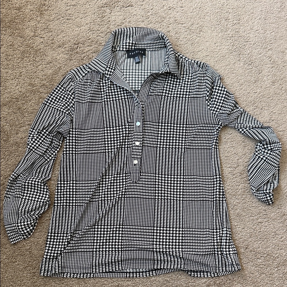 Premise Black and White Patterned Button Down Shirt Size Medium